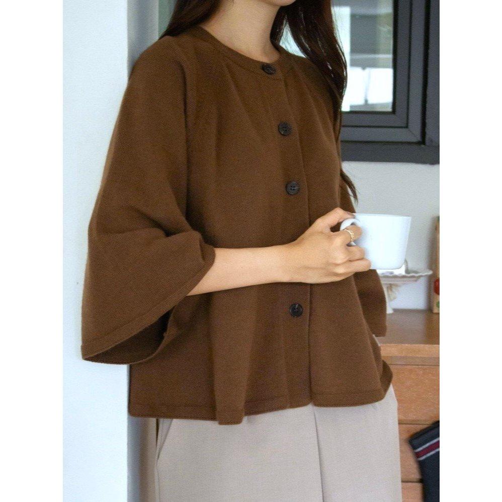 【羊毛親膚保暖】VENUSY｜正韓🇰🇷 - 韓國東大門空運直送台灣｜羊絨混紡寬袖針織外套-細節圖5