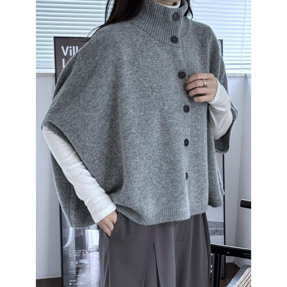現貨 24H【高級羊毛】VENUSY｜正韓🇰🇷 - 韓國東大門空運直送台灣｜羊毛高領披肩式針織外套-細節圖2