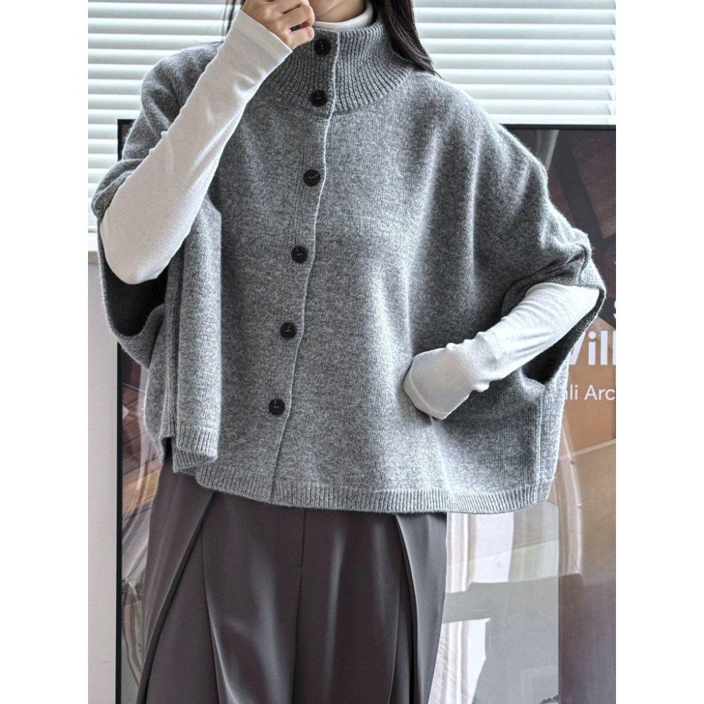 現貨 24H【高級羊毛】VENUSY｜正韓🇰🇷 - 韓國東大門空運直送台灣｜羊毛高領披肩式針織外套-細節圖3