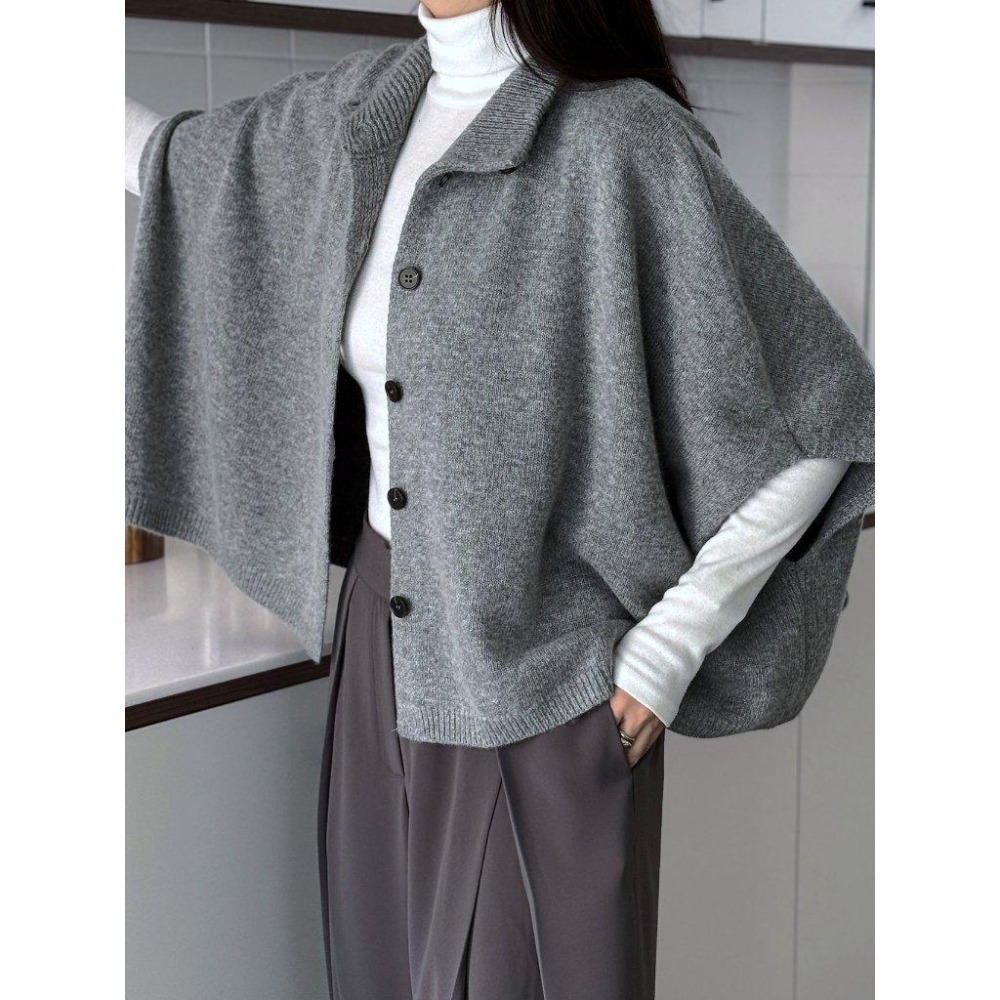 現貨 24H【高級羊毛】VENUSY｜正韓🇰🇷 - 韓國東大門空運直送台灣｜羊毛高領披肩式針織外套-細節圖4