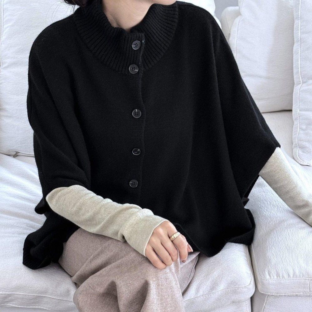 現貨 24H【高級羊毛】VENUSY｜正韓🇰🇷 - 韓國東大門空運直送台灣｜羊毛高領披肩式針織外套-細節圖5