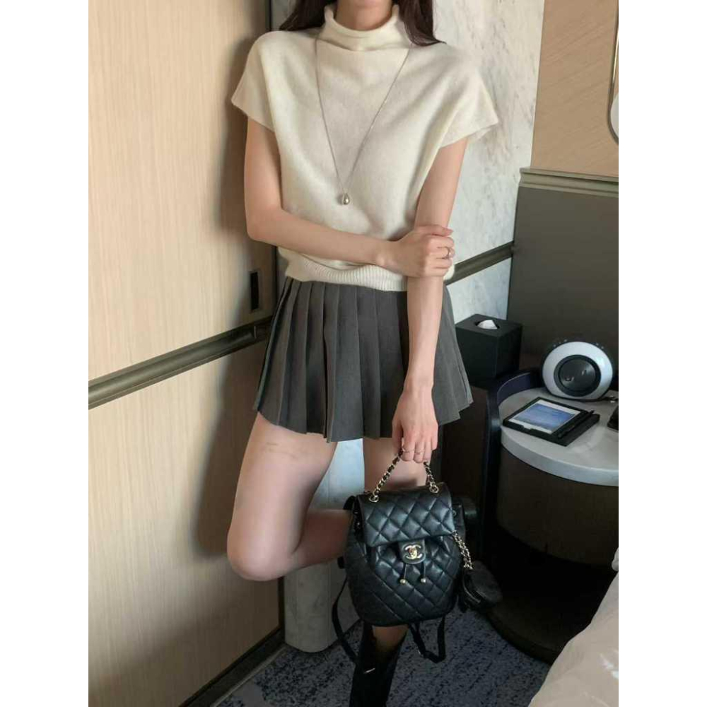 【柔軟顯瘦・冬日首選】VENUSY｜正韓🇰🇷 - 韓國東大門空運直送台灣｜半高領短袖針織衫 毛衣 上衣-細節圖3