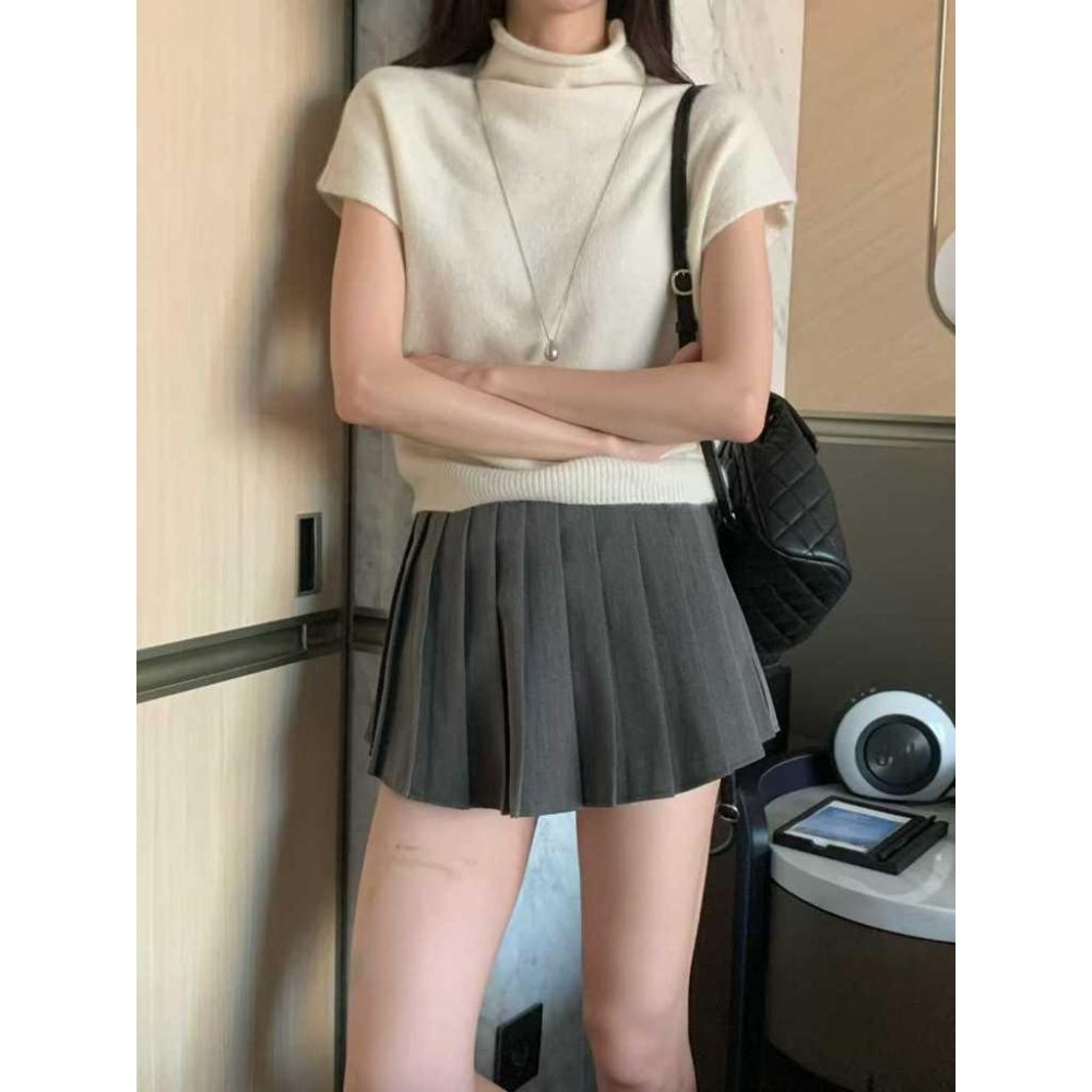 【柔軟顯瘦・冬日首選】VENUSY｜正韓🇰🇷 - 韓國東大門空運直送台灣｜半高領短袖針織衫 毛衣 上衣-細節圖5