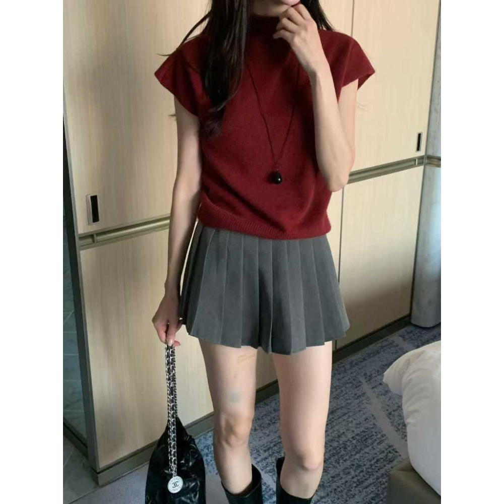 【柔軟顯瘦・冬日首選】VENUSY｜正韓🇰🇷 - 韓國東大門空運直送台灣｜半高領短袖針織衫 毛衣 上衣-細節圖7