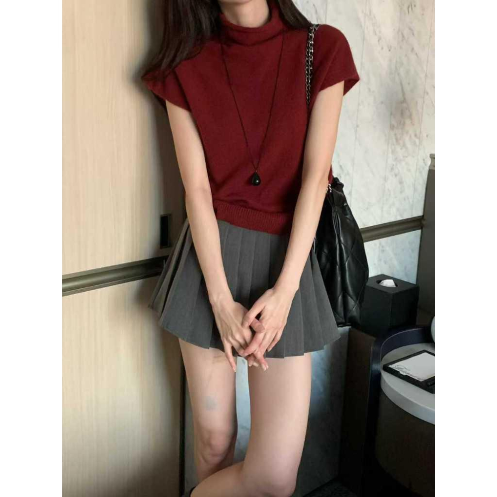 【柔軟顯瘦・冬日首選】VENUSY｜正韓🇰🇷 - 韓國東大門空運直送台灣｜半高領短袖針織衫 毛衣 上衣-細節圖8