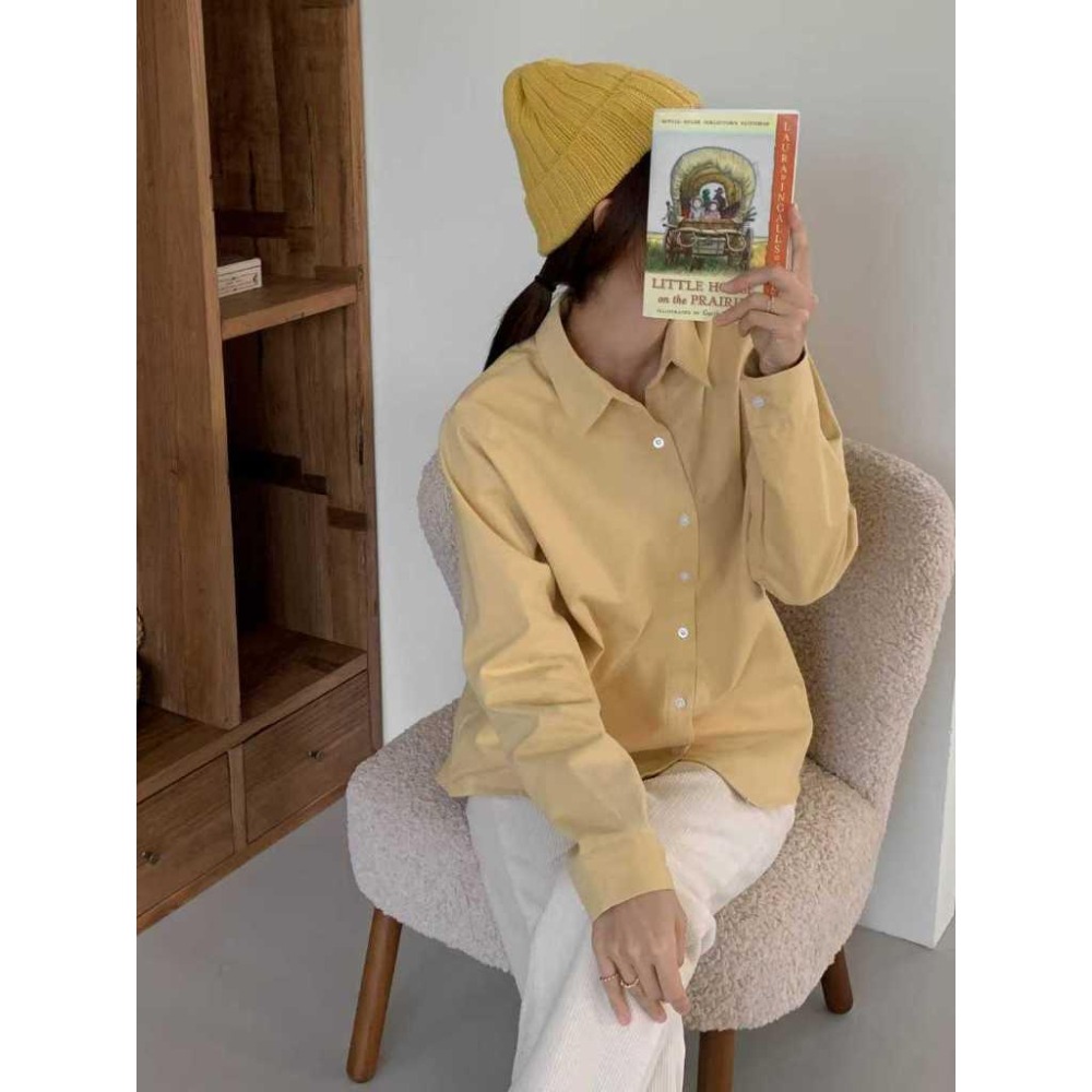 現貨 24H【100%純棉】VENUSY｜正韓🇰🇷 - 純棉舒適親膚☀ 韓國東大門空運直送台灣｜水蜜桃純棉純色襯衫-細節圖2