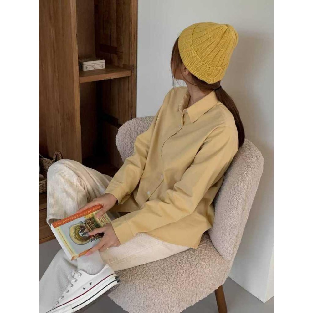 現貨 24H【100%純棉】VENUSY｜正韓🇰🇷 - 純棉舒適親膚☀ 韓國東大門空運直送台灣｜水蜜桃純棉純色襯衫-細節圖3