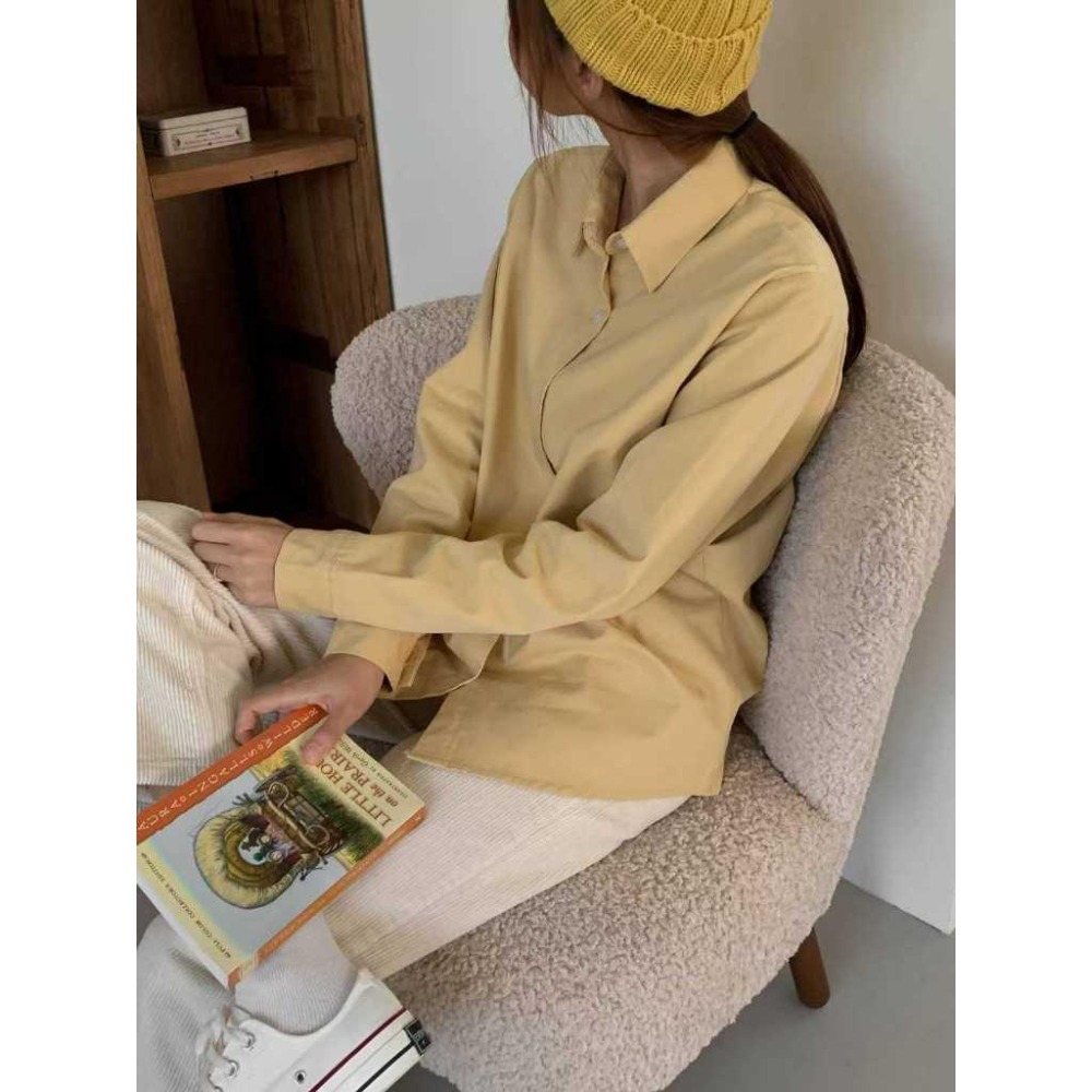 現貨 24H【100%純棉】VENUSY｜正韓🇰🇷 - 純棉舒適親膚☀ 韓國東大門空運直送台灣｜水蜜桃純棉純色襯衫-細節圖4