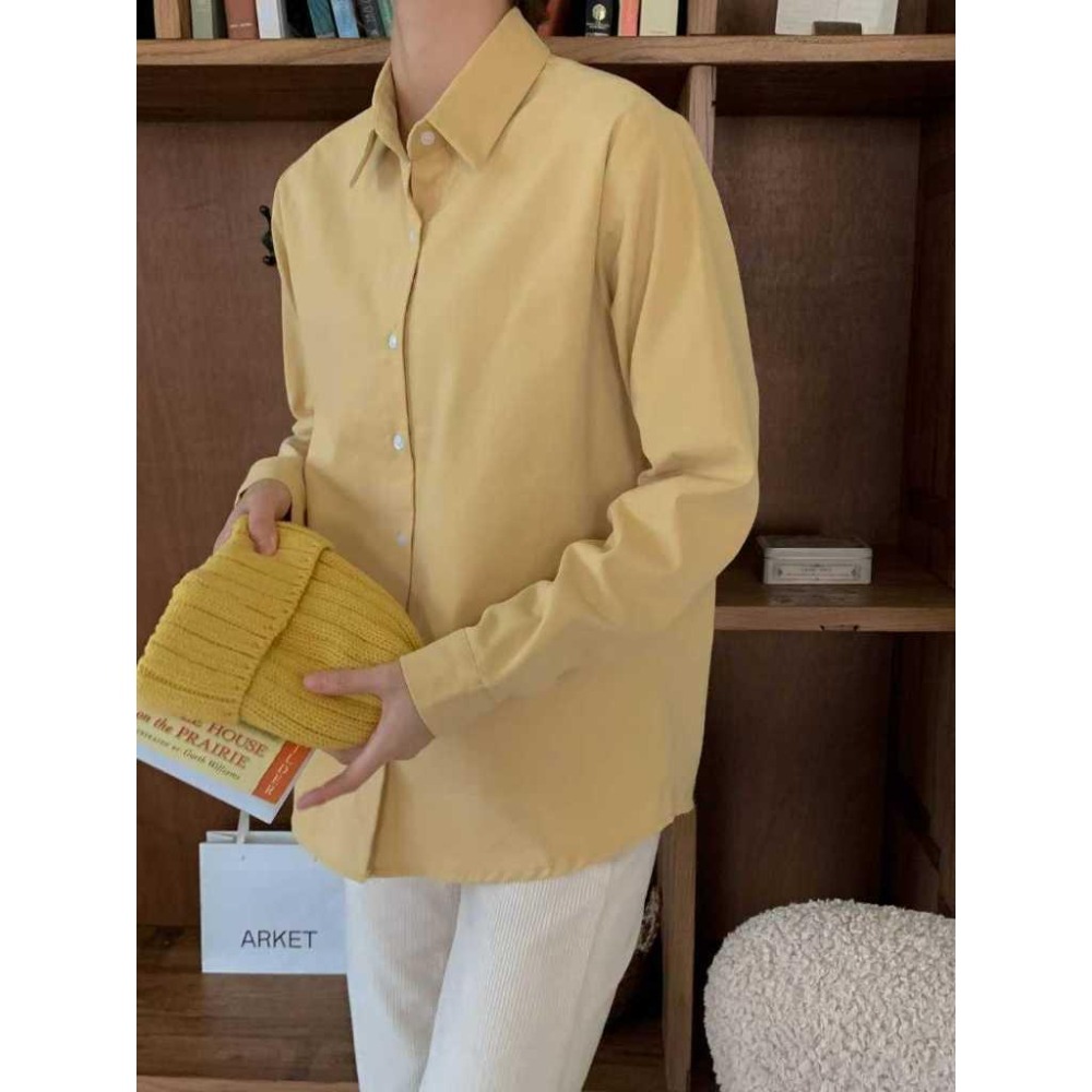 現貨 24H【100%純棉】VENUSY｜正韓🇰🇷 - 純棉舒適親膚☀ 韓國東大門空運直送台灣｜水蜜桃純棉純色襯衫-細節圖5