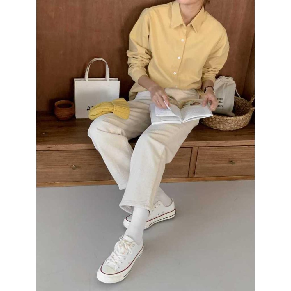 現貨 24H【100%純棉】VENUSY｜正韓🇰🇷 - 純棉舒適親膚☀ 韓國東大門空運直送台灣｜水蜜桃純棉純色襯衫-細節圖6