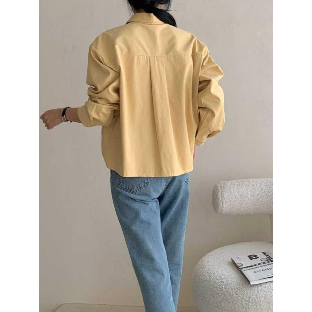 【100%純棉】VENUSY｜正韓🇰🇷 - 韓國東大門空運直送台灣｜刷毛字母純棉襯衫-細節圖4