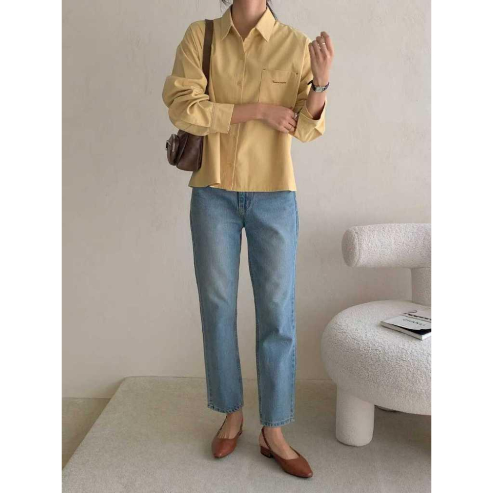 【100%純棉】VENUSY｜正韓🇰🇷 - 韓國東大門空運直送台灣｜刷毛字母純棉襯衫-細節圖5