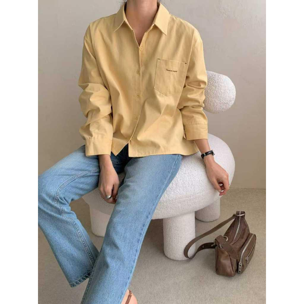 【100%純棉】VENUSY｜正韓🇰🇷 - 韓國東大門空運直送台灣｜刷毛字母純棉襯衫-細節圖6