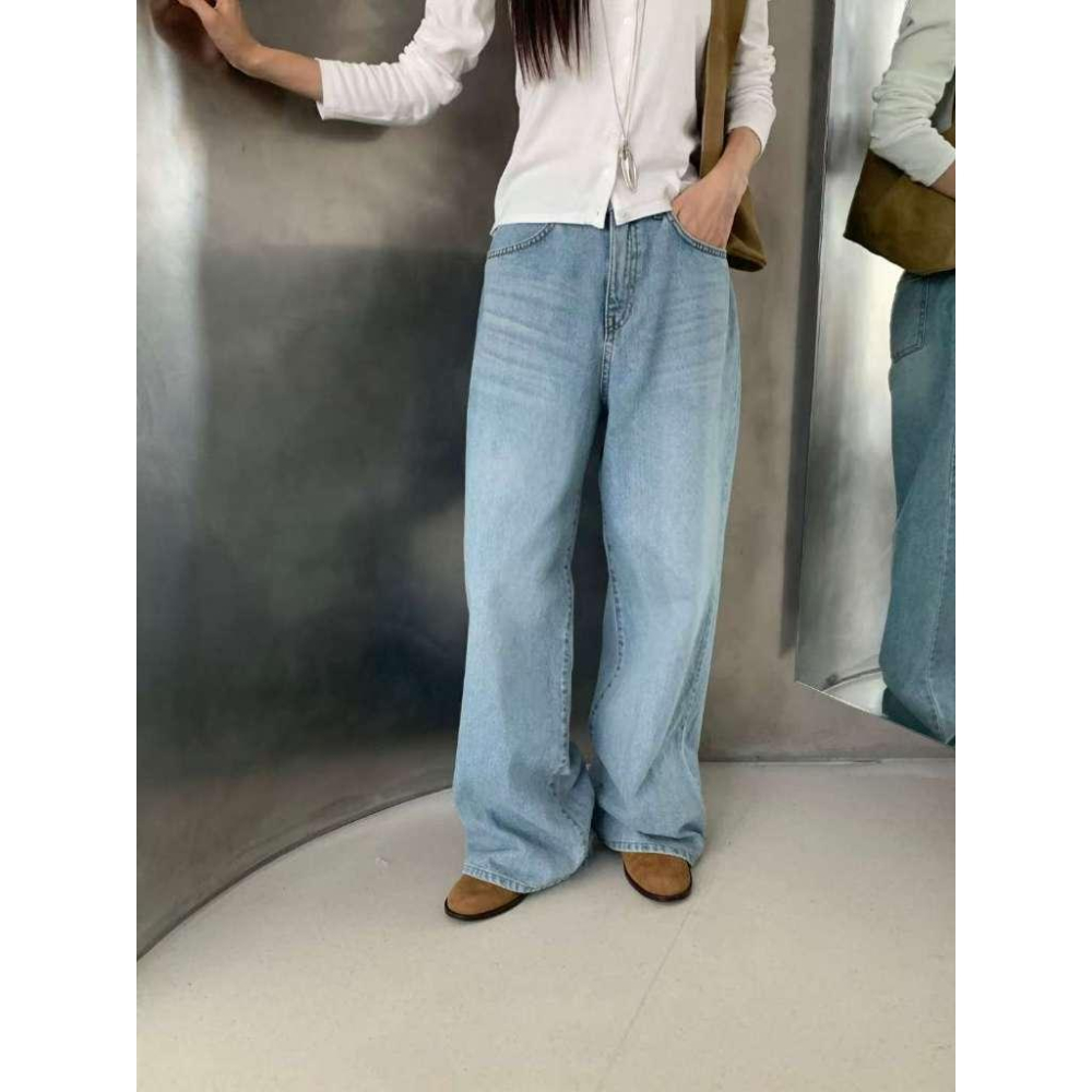 【100%棉】VENUSY｜正韓🇰🇷 - 韓國東大門空運直送台灣｜寬鬆淺藍色牛仔褲-細節圖3