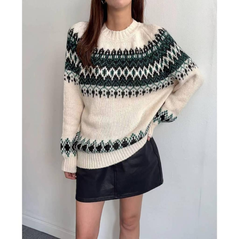 【北歐復古提花】VENUSY｜正韓🇰🇷 - 韓國東大門空運直送台灣｜花卉寬鬆圓領針織衫-細節圖2