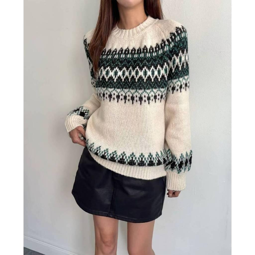 【北歐復古提花】VENUSY｜正韓🇰🇷 - 韓國東大門空運直送台灣｜花卉寬鬆圓領針織衫-細節圖3