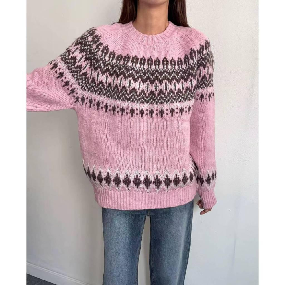 【北歐復古提花】VENUSY｜正韓🇰🇷 - 韓國東大門空運直送台灣｜花卉寬鬆圓領針織衫-細節圖5