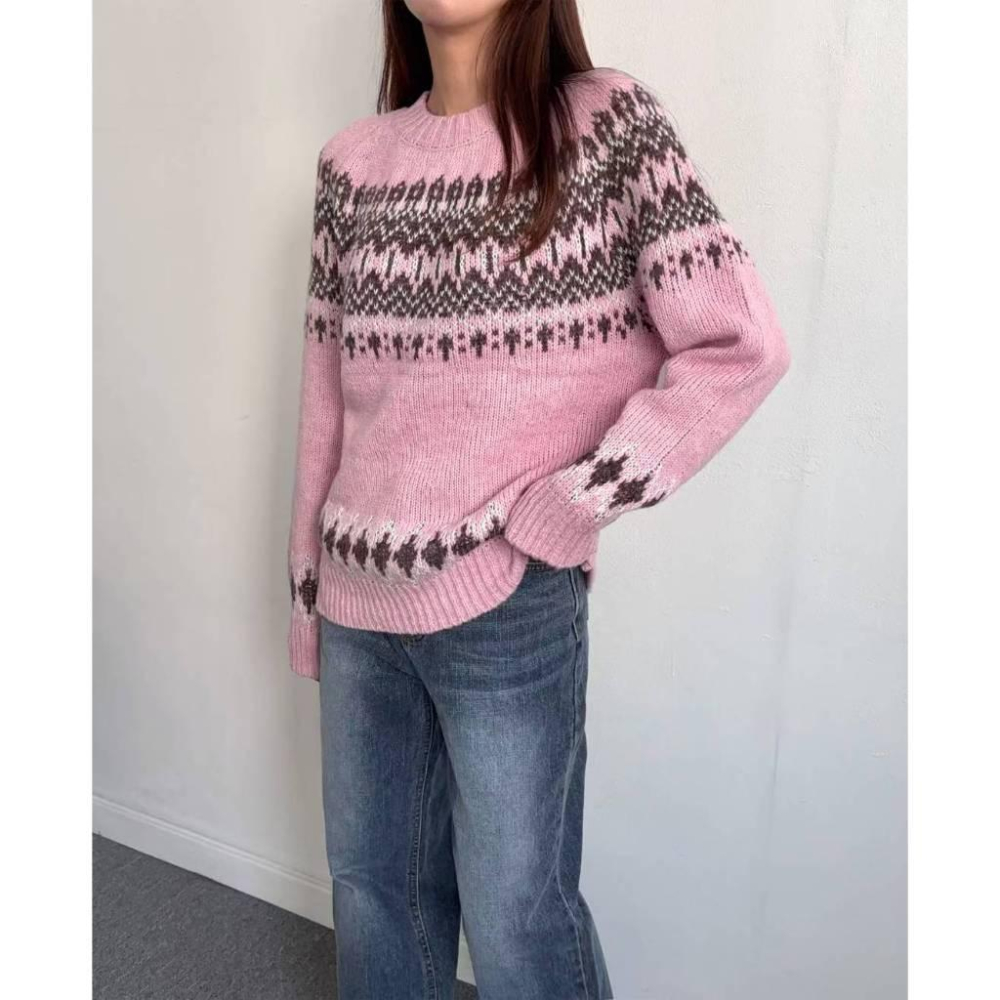 【北歐復古提花】VENUSY｜正韓🇰🇷 - 韓國東大門空運直送台灣｜花卉寬鬆圓領針織衫-細節圖6