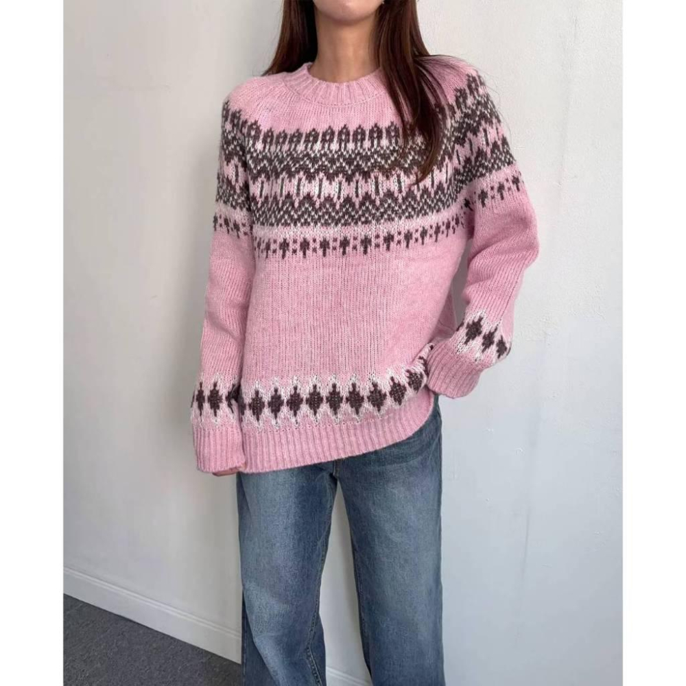 【北歐復古提花】VENUSY｜正韓🇰🇷 - 韓國東大門空運直送台灣｜花卉寬鬆圓領針織衫-細節圖8