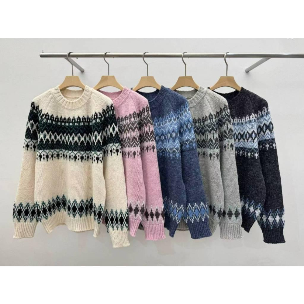 【北歐復古提花】VENUSY｜正韓🇰🇷 - 韓國東大門空運直送台灣｜花卉寬鬆圓領針織衫-細節圖9