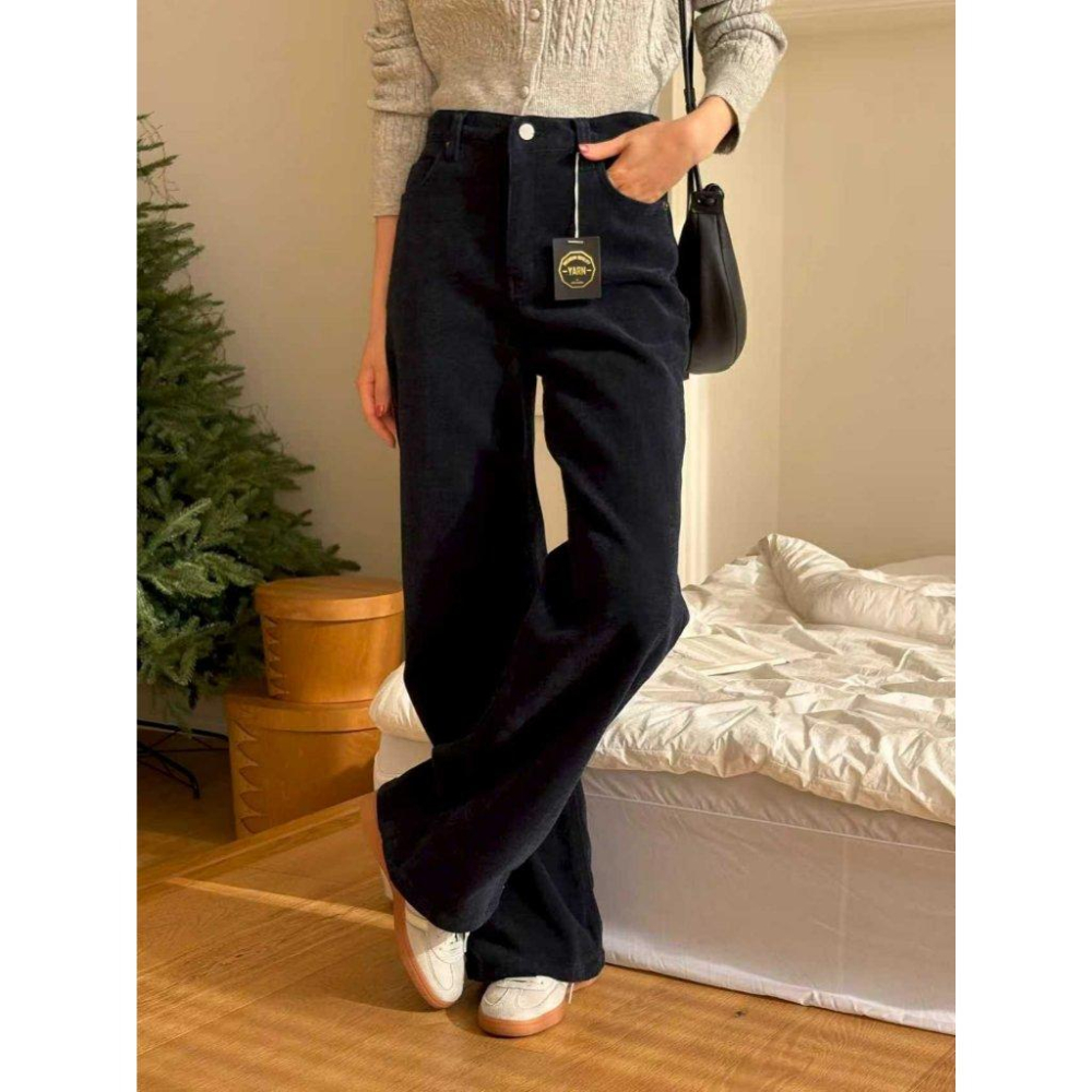 【冬季高級氛圍感】VENUSY｜正韓🇰🇷 - 韓國東大門空運直送台灣｜貂絨闊腿微喇長褲-細節圖7