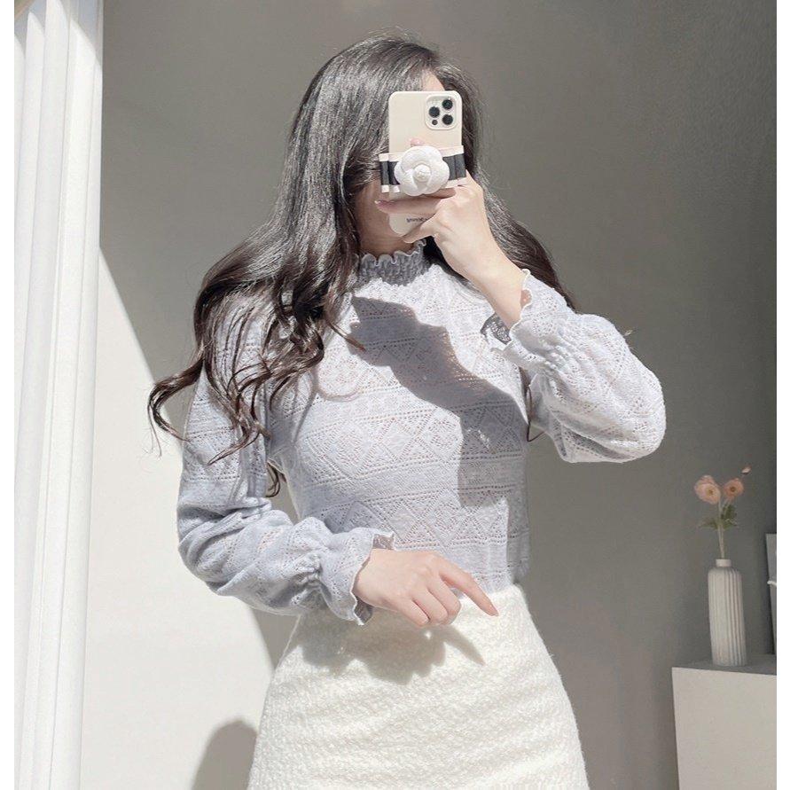 【中領氣質】VENUSY｜正韓🇰🇷 - 韓國東大門空運直送台灣｜柔軟羊毛半領蕾絲上衣 T恤-細節圖9