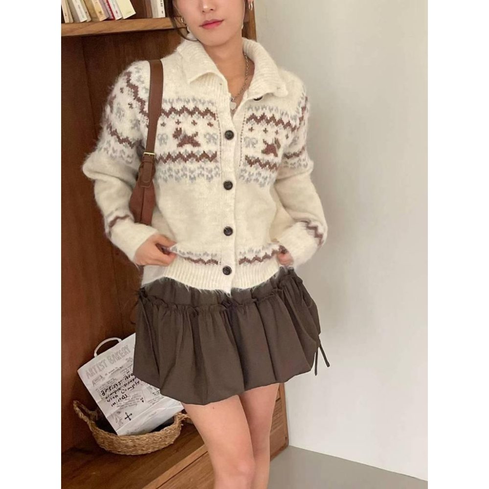 【溫柔北歐雪景款】VENUSY｜正韓🇰🇷 - 韓國東大門空運直送台灣｜羊毛翻領針織開衫外套-細節圖2