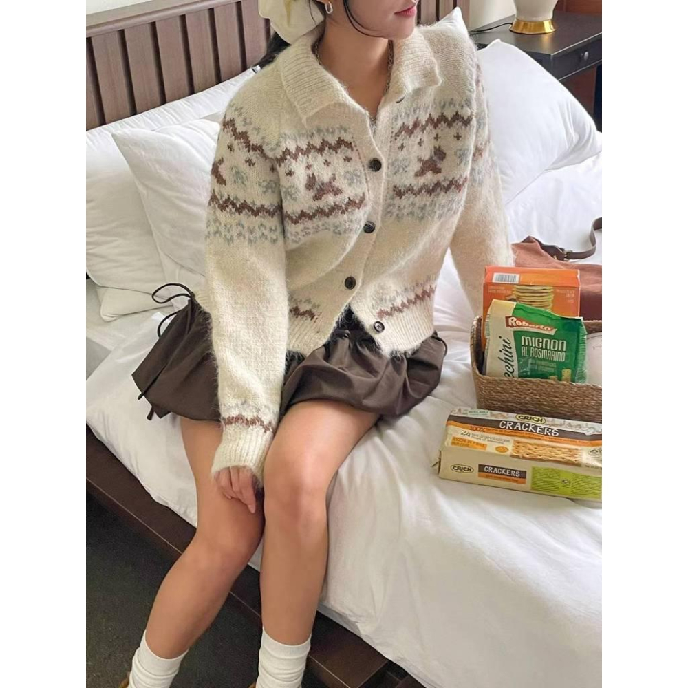 【溫柔北歐雪景款】VENUSY｜正韓🇰🇷 - 韓國東大門空運直送台灣｜羊毛翻領針織開衫外套-細節圖5