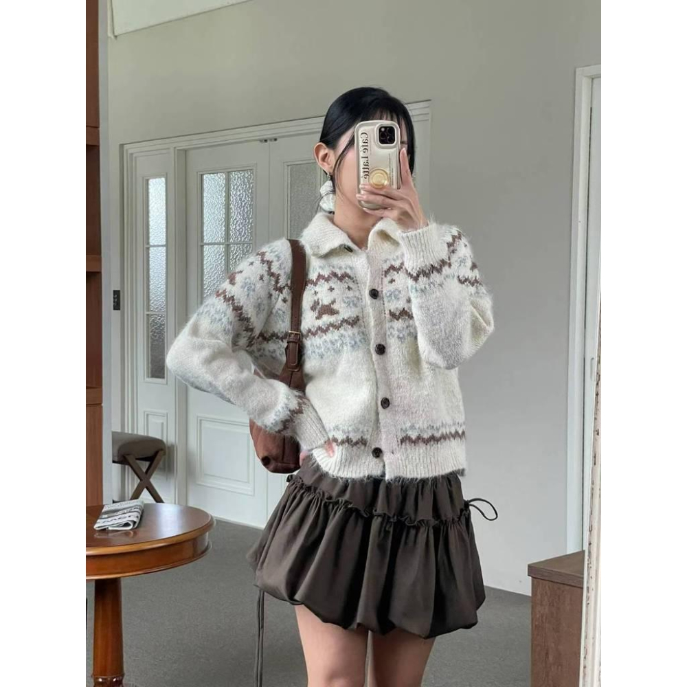 【溫柔北歐雪景款】VENUSY｜正韓🇰🇷 - 韓國東大門空運直送台灣｜羊毛翻領針織開衫外套-細節圖7