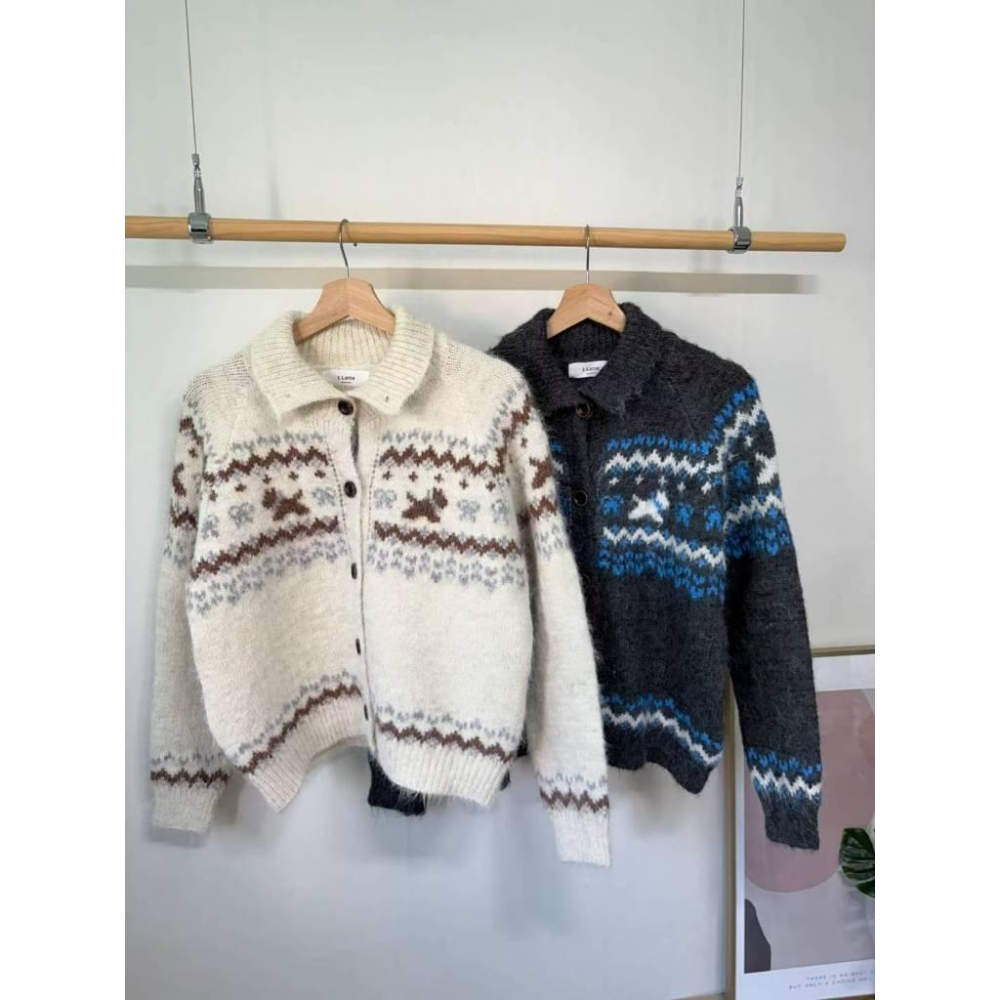 【溫柔北歐雪景款】VENUSY｜正韓🇰🇷 - 韓國東大門空運直送台灣｜羊毛翻領針織開衫外套-細節圖9