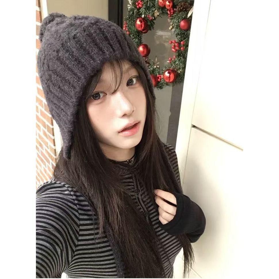 【小臉顯瘦羊毛帽】VENUSY｜正韓🇰🇷 - 韓國東大門空運直送台灣｜羊駝絨球毛帽-細節圖3