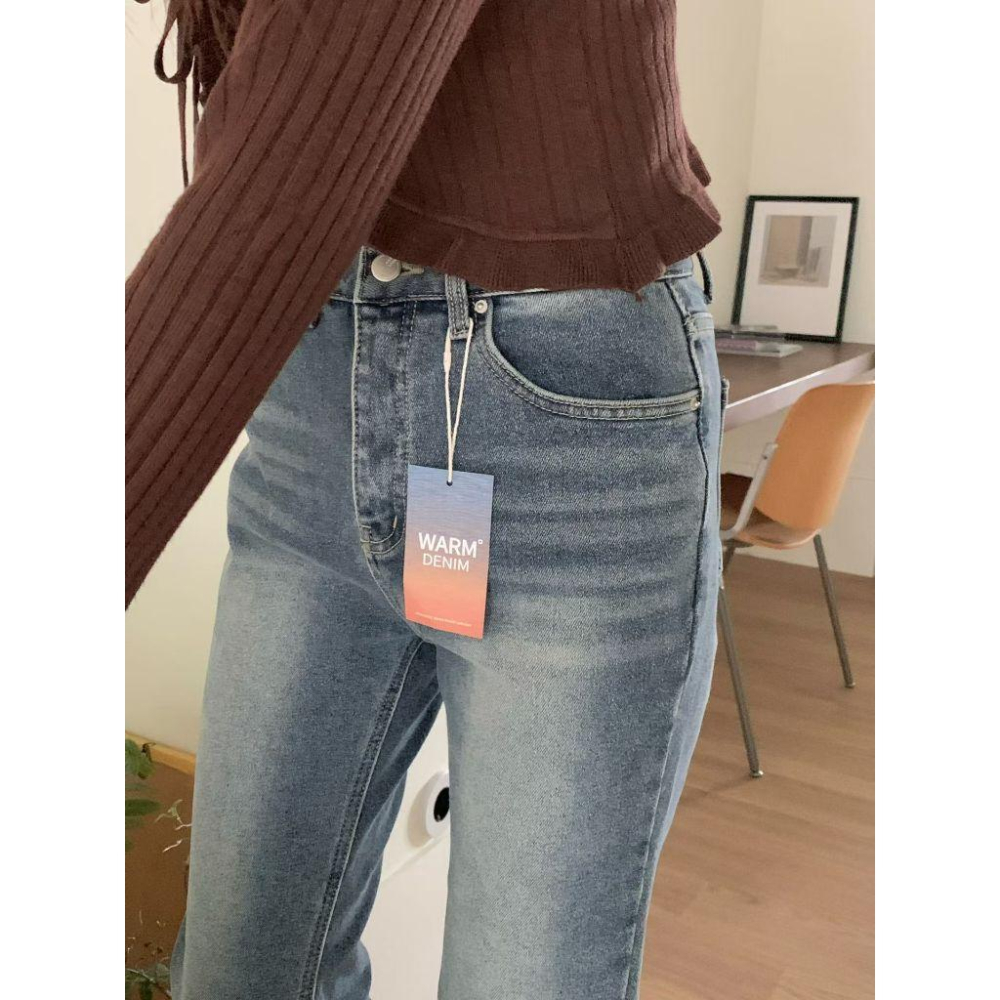 【內刷毛保暖】VENUSY｜正韓🇰🇷 - 韓國東大門空運直送台灣｜內刷毛彈力喇叭牛仔褲 修身顯瘦款-細節圖6