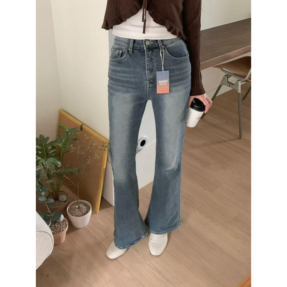 【內刷毛保暖】VENUSY｜正韓🇰🇷 - 韓國東大門空運直送台灣｜內刷毛彈力喇叭牛仔褲 修身顯瘦款-細節圖7