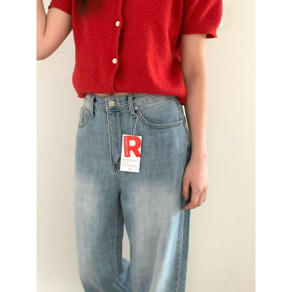 【高級感水洗純棉】VENUSY｜正韓🇰🇷 - 韓國東大門空運直送台灣｜純棉皮革標闊腿牛仔褲-細節圖5