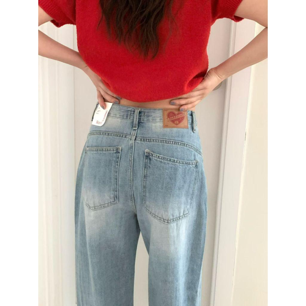 【高級感水洗純棉】VENUSY｜正韓🇰🇷 - 韓國東大門空運直送台灣｜純棉皮革標闊腿牛仔褲-細節圖6