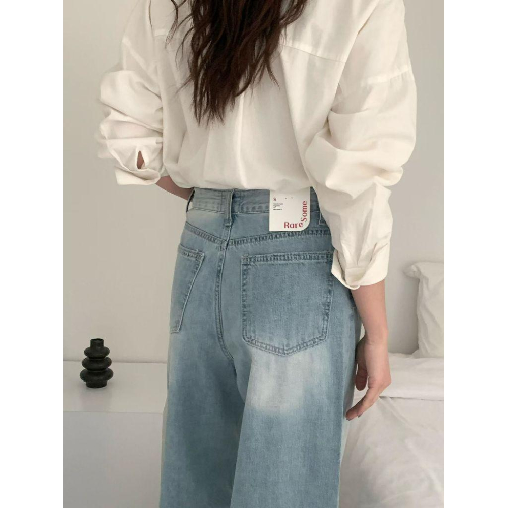 【韓妞必備氛圍感】VENUSY｜正韓🇰🇷 - 韓國東大門空運直送台灣｜純棉高腰闊腿牛仔褲-細節圖3