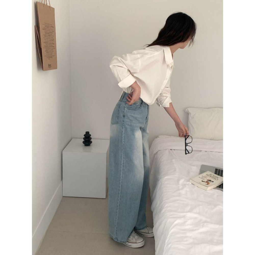 【韓妞必備氛圍感】VENUSY｜正韓🇰🇷 - 韓國東大門空運直送台灣｜純棉高腰闊腿牛仔褲-細節圖4