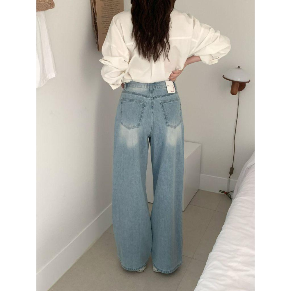 【韓妞必備氛圍感】VENUSY｜正韓🇰🇷 - 韓國東大門空運直送台灣｜純棉高腰闊腿牛仔褲-細節圖8