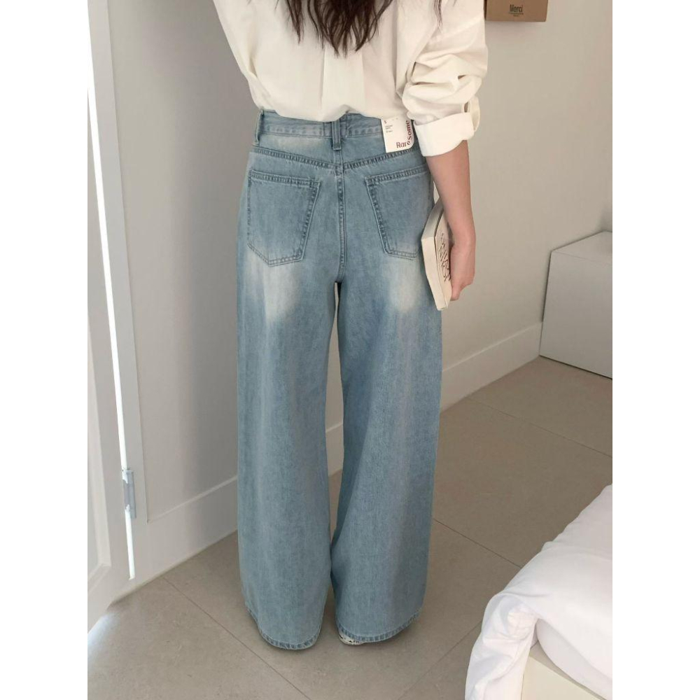 【韓妞必備氛圍感】VENUSY｜正韓🇰🇷 - 韓國東大門空運直送台灣｜純棉高腰闊腿牛仔褲-細節圖9