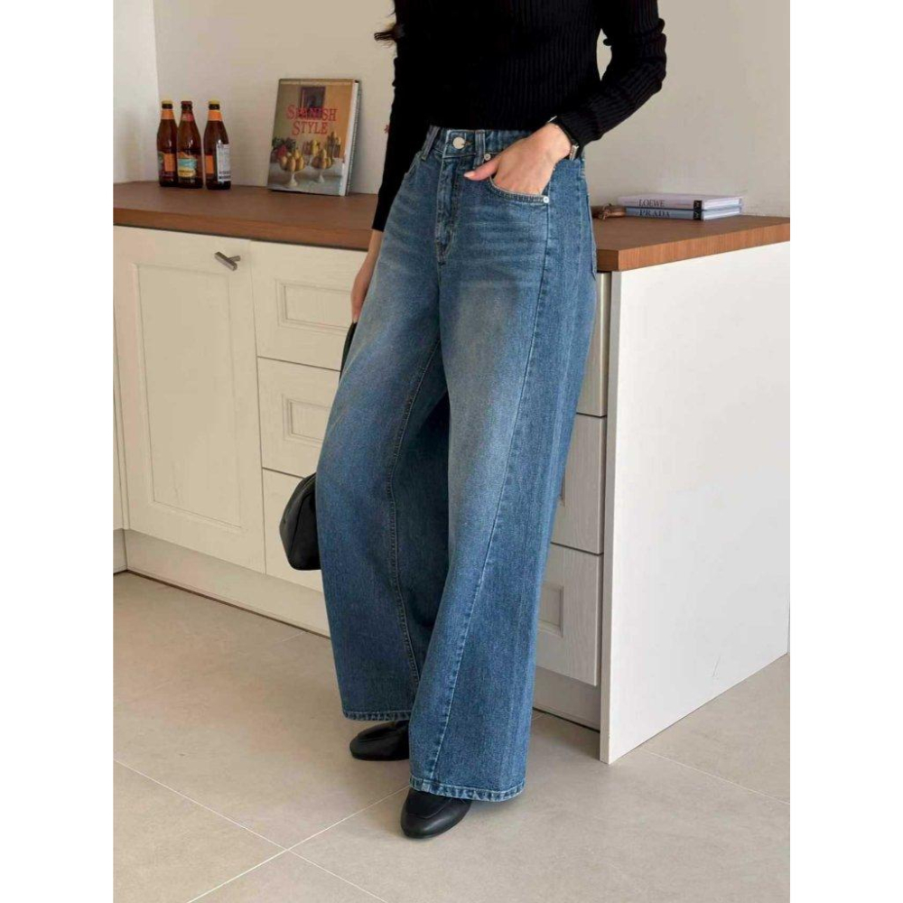 【2026春季新品】VENUSY｜正韓🇰🇷 - 韓國東大門空運直送台灣｜側隧道闊腿牛仔褲-細節圖3