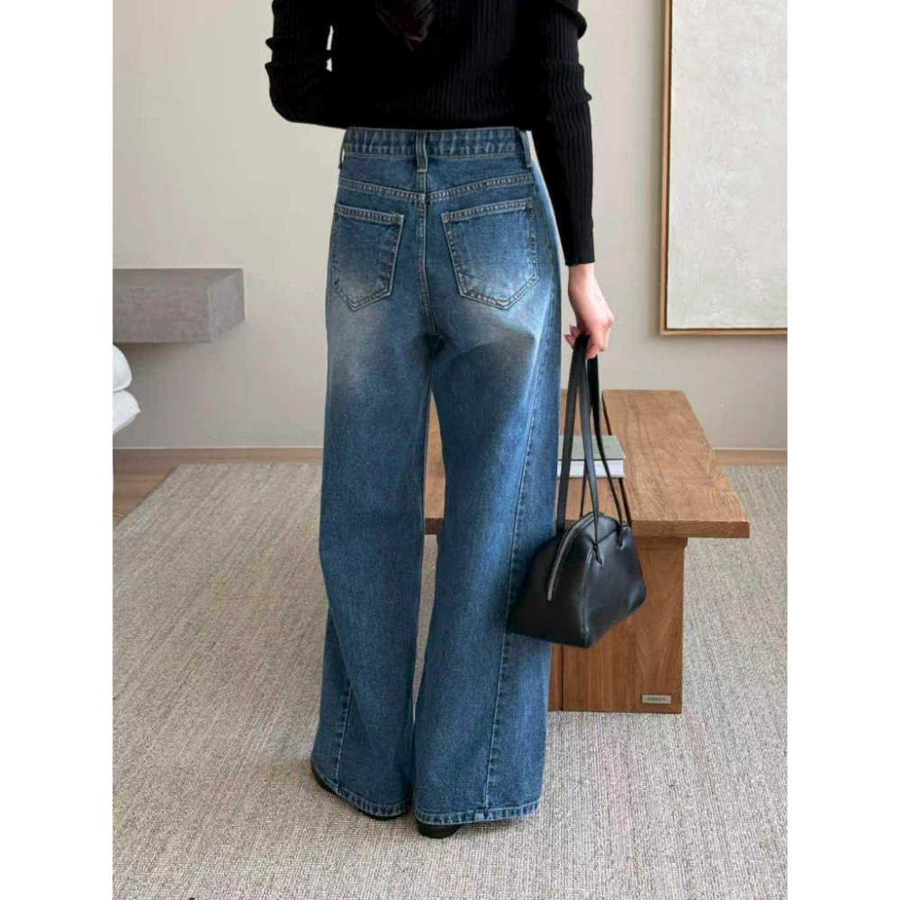 【2026春季新品】VENUSY｜正韓🇰🇷 - 韓國東大門空運直送台灣｜側隧道闊腿牛仔褲-細節圖4