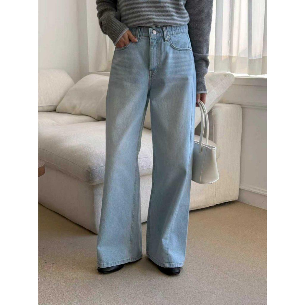 【2026春季新品】VENUSY｜正韓🇰🇷 - 韓國東大門空運直送台灣｜側隧道闊腿牛仔褲-細節圖5