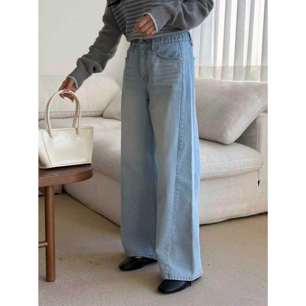 【2026春季新品】VENUSY｜正韓🇰🇷 - 韓國東大門空運直送台灣｜側隧道闊腿牛仔褲-細節圖7