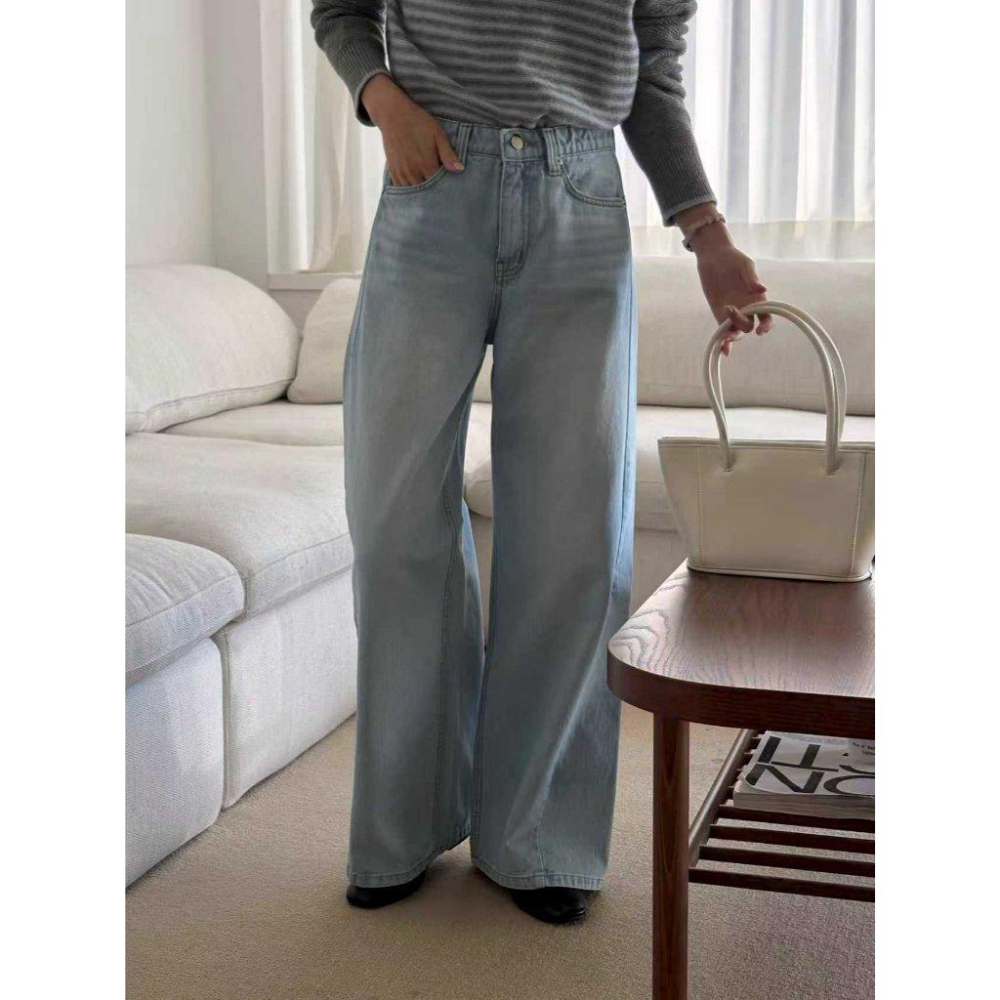 【2026春季新品】VENUSY｜正韓🇰🇷 - 韓國東大門空運直送台灣｜側隧道闊腿牛仔褲-細節圖9