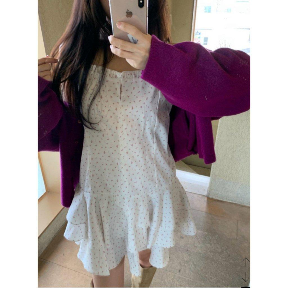 【法式碎花氛圍感】VENUSY｜正韓🇰🇷 - 韓國東大門空運直送台灣｜細肩帶碎花荷葉邊洋裝-細節圖4