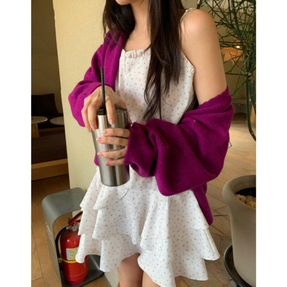 【法式碎花氛圍感】VENUSY｜正韓🇰🇷 - 韓國東大門空運直送台灣｜細肩帶碎花荷葉邊洋裝-細節圖5