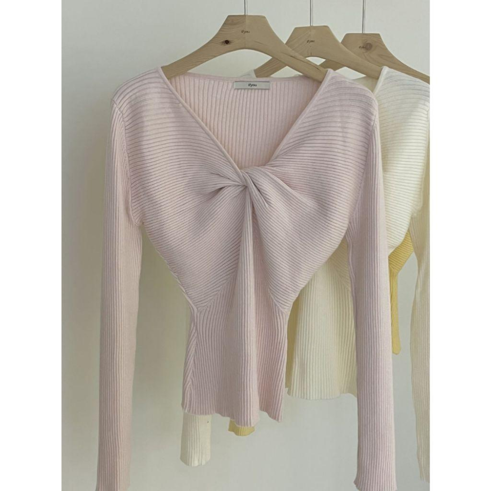 【氣質必收】VENUSY｜正韓🇰🇷 - 韓國東大門空運直送台灣｜V領羅紋扭結針織衫-細節圖5