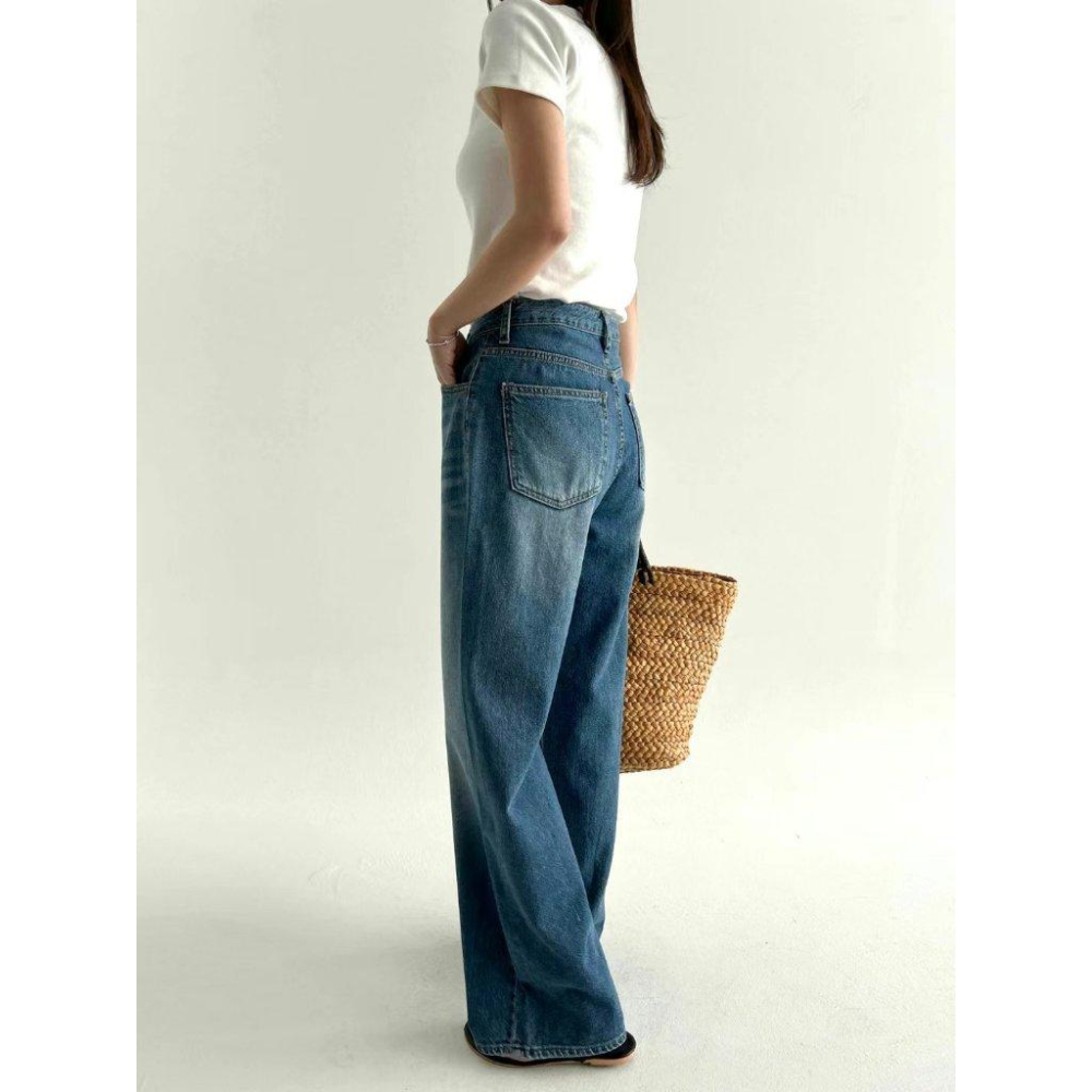 【100%純棉 薄軟款】VENUSY｜正韓🇰🇷 - DEEP ♡ 韓國熱門設計師｜飄逸寬鬆直筒牛仔褲-細節圖3