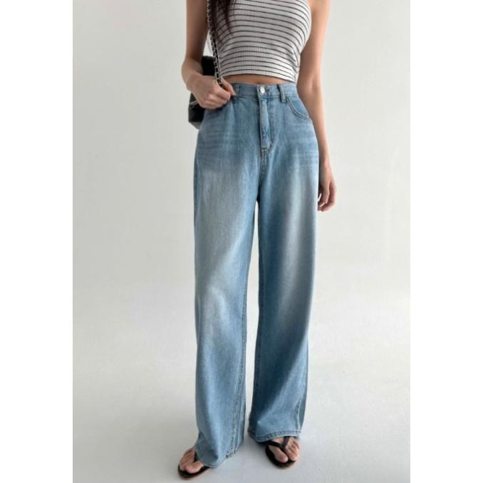 【100%純棉 薄軟款】VENUSY｜正韓🇰🇷 - DEEP ♡ 韓國熱門設計師｜飄逸寬鬆直筒牛仔褲-細節圖5