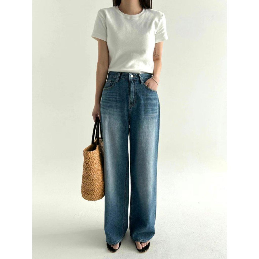 【100%純棉 薄軟款】VENUSY｜正韓🇰🇷 - DEEP ♡ 韓國熱門設計師｜飄逸寬鬆直筒牛仔褲-細節圖7